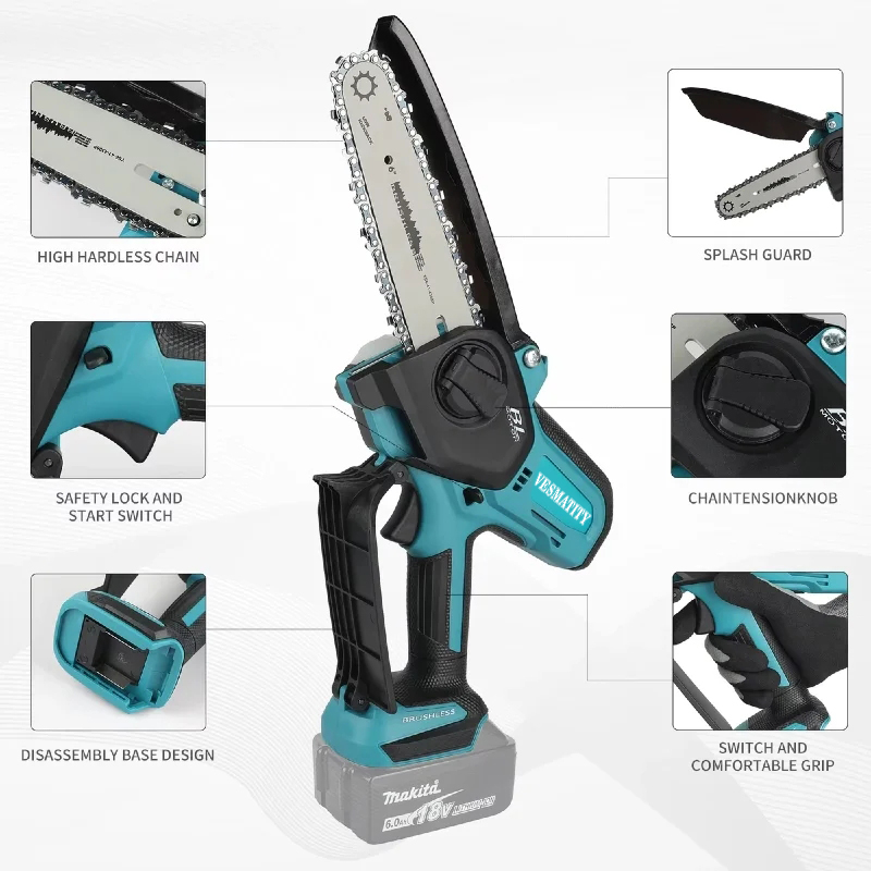 VESMATITY 6 Inch Cordless Elec - Electric Chainsaw Battery 评论和价格