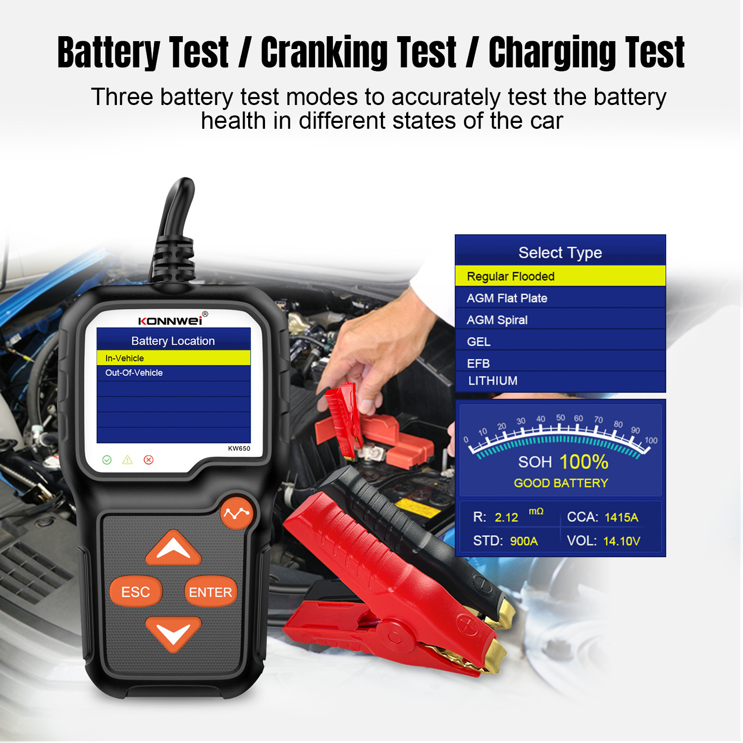 KONNWEI KW650 Auto Battery Tes - Lawn Mower Battery 评论和价格